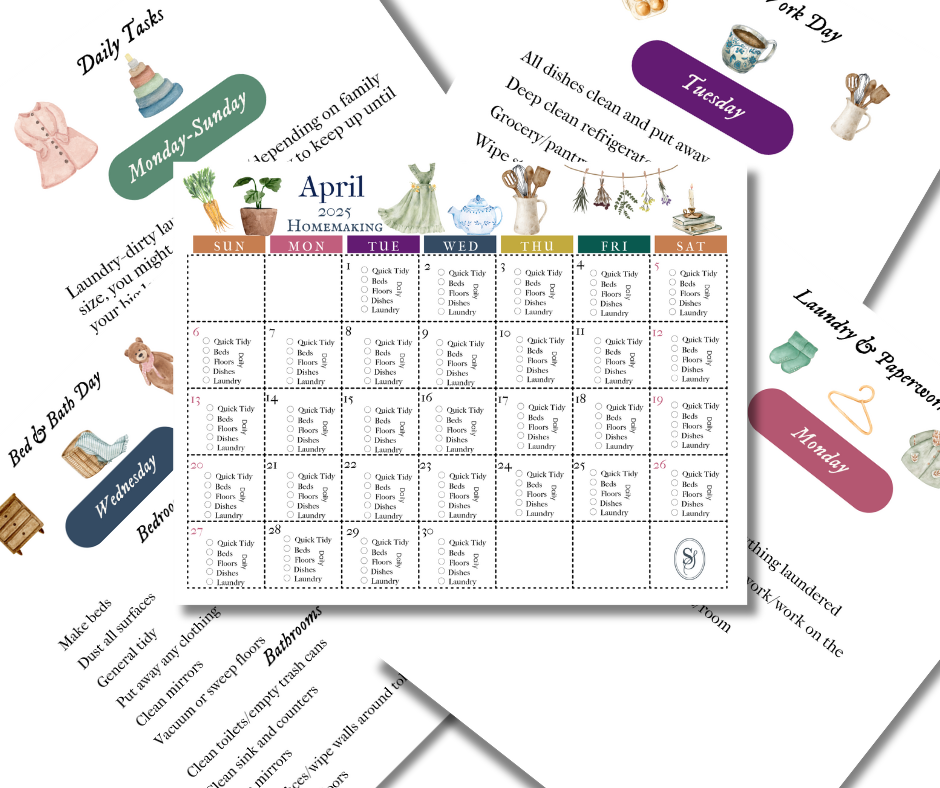 April Homemaking Calendar and Lists