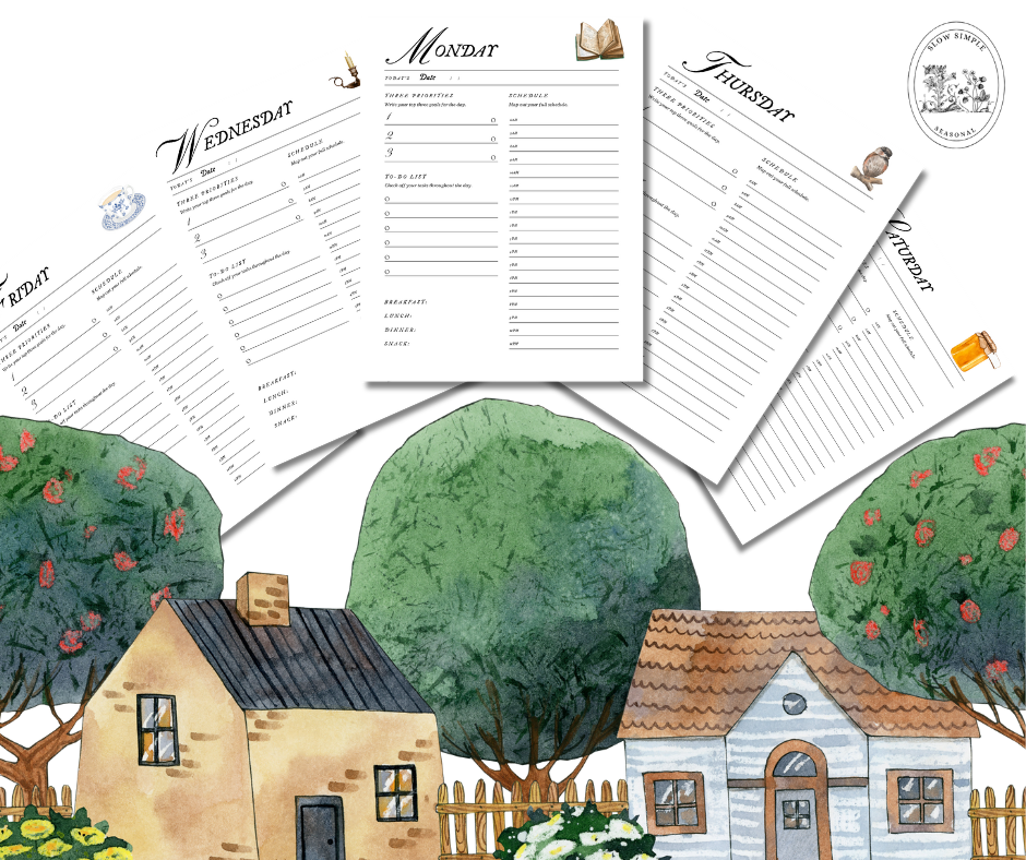 Cozy-Themed Homemaking Planning Sheets Monday-Sunday