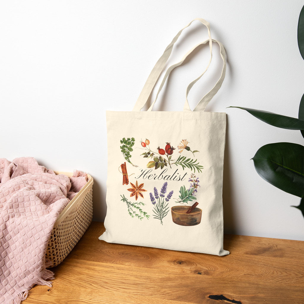 Herbalist Canvas Tote Bag — Botanical Illustration Market Tote
