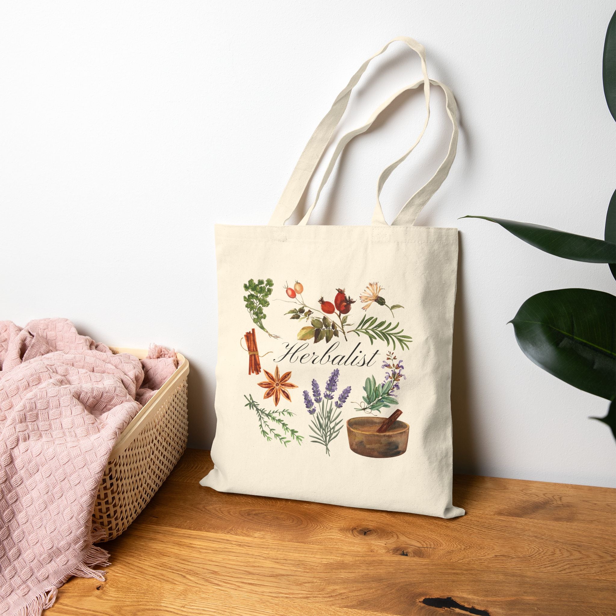 Herbalist Canvas Tote Bag — Botanical Illustration Market Tote
