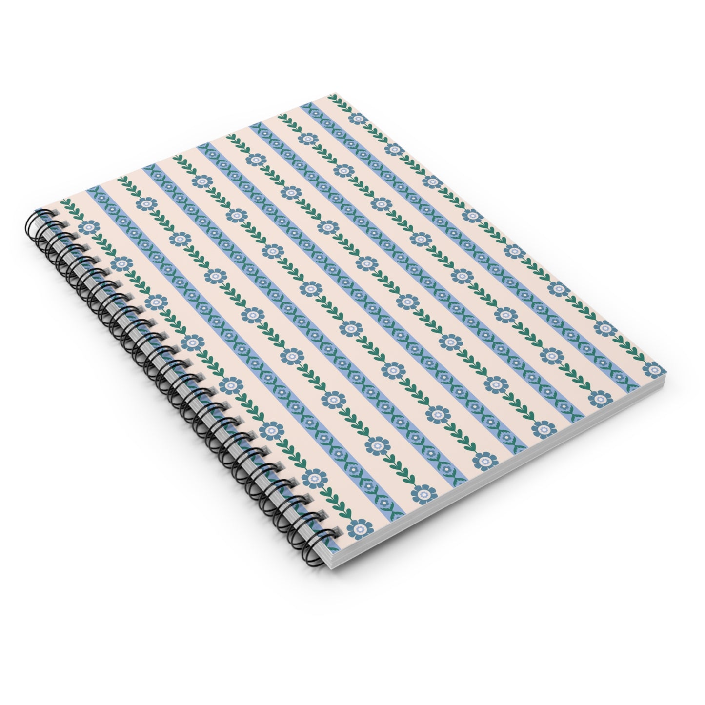 Floral Stripe Spiral Notebook — Ruled Journal with Blue Green Pattern