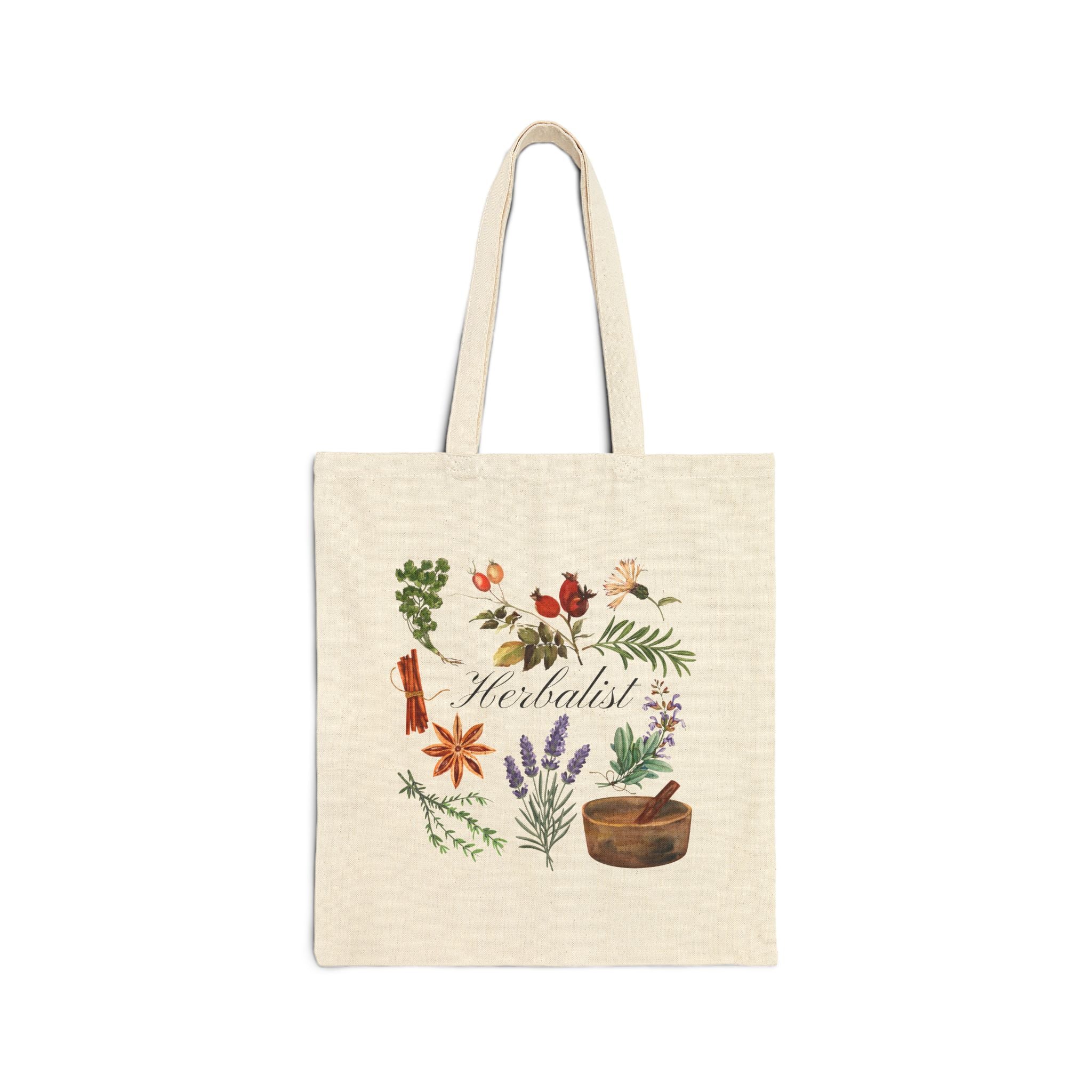 Herbalist Canvas Tote Bag — Botanical Illustration Market Tote