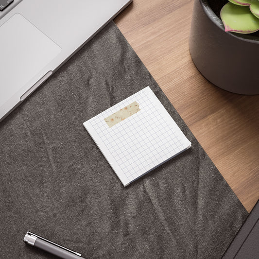 Grid Notepad with Decorative Washi Tape Accent — Adhesive Post-It Note Pad for Notes & Lists