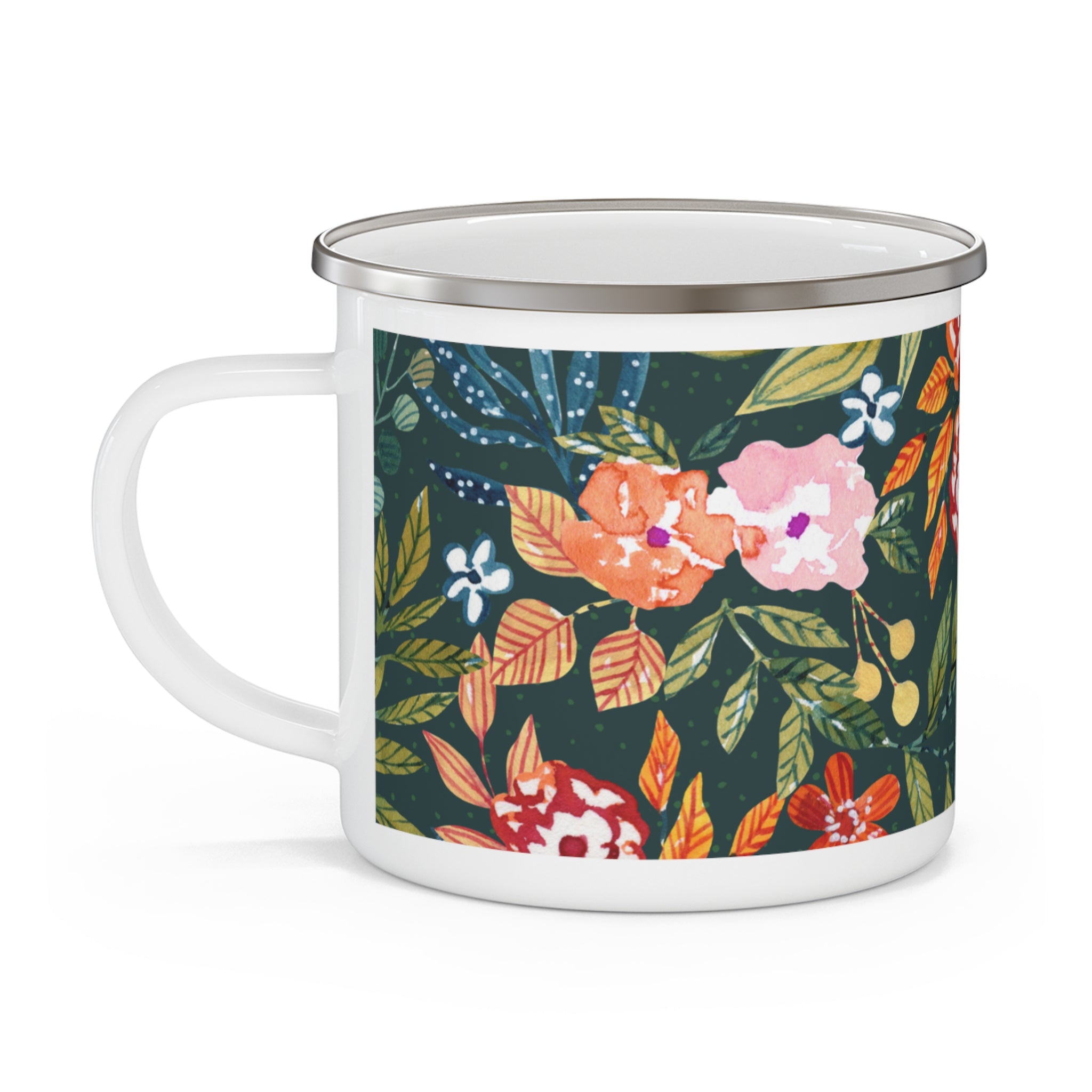 Floral Enamel Camping Mug — Vintage Wildflower Outdoor Coffee Cup