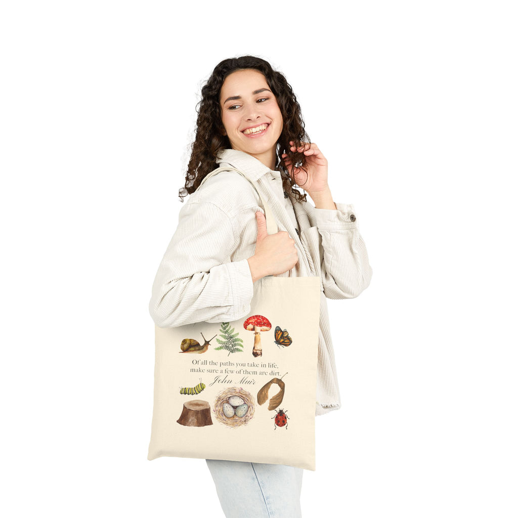 Nature Study Canvas Tote Bag — Watercolor Forest Mushroom & Nest Illustration