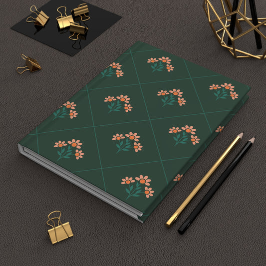 Floral Bouquet Hardcover Journal — Dark Green Vintage Pattern Notebook