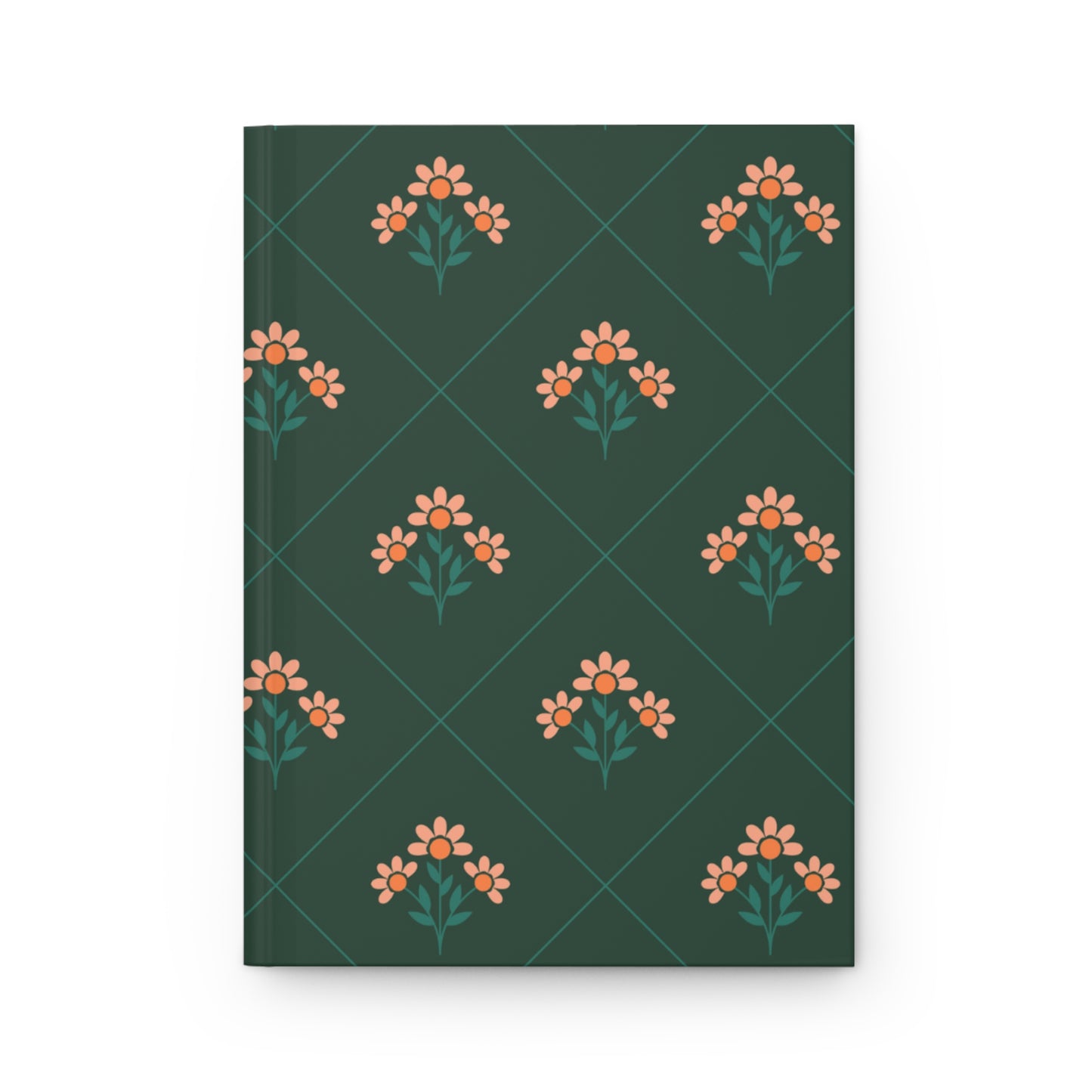 Floral Bouquet Hardcover Journal — Dark Green Vintage Pattern Notebook