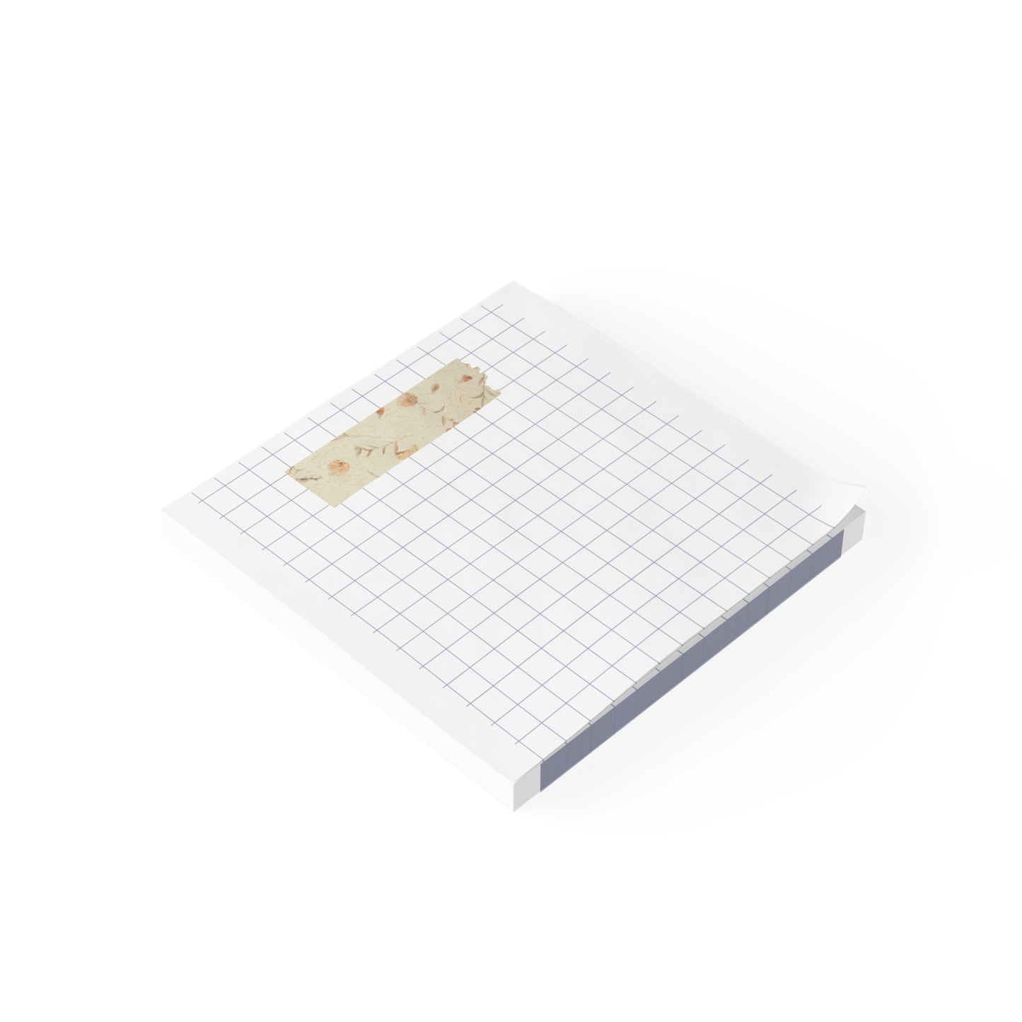 Grid Notepad with Decorative Washi Tape Accent — Adhesive Post-It Note Pad for Notes & Lists