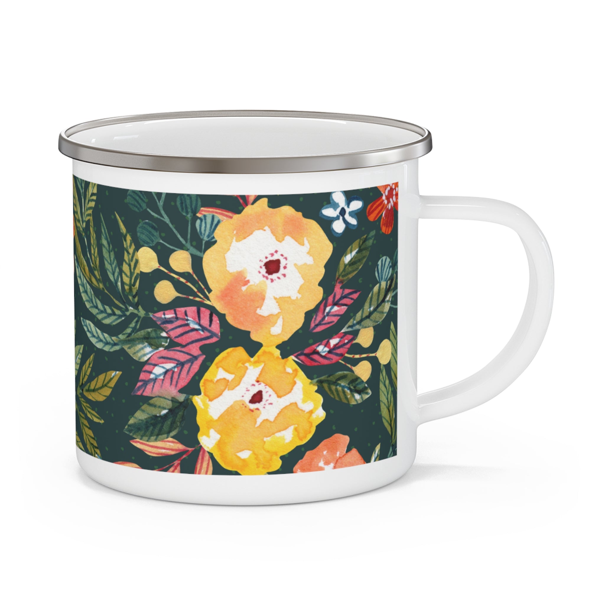 Floral Enamel Camping Mug — Vintage Wildflower Outdoor Coffee Cup