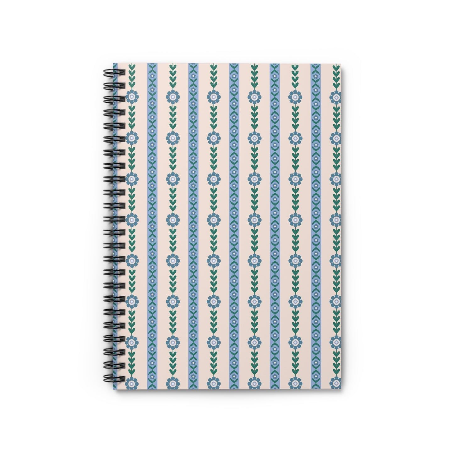 Floral Stripe Spiral Notebook — Ruled Journal with Blue Green Pattern
