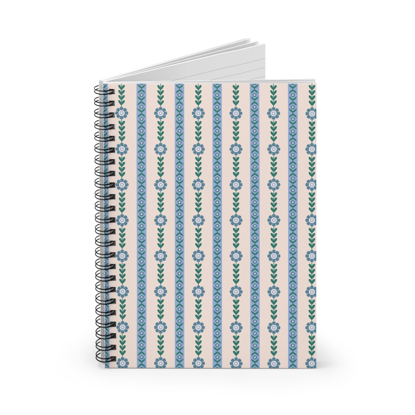 Floral Stripe Spiral Notebook — Ruled Journal with Blue Green Pattern