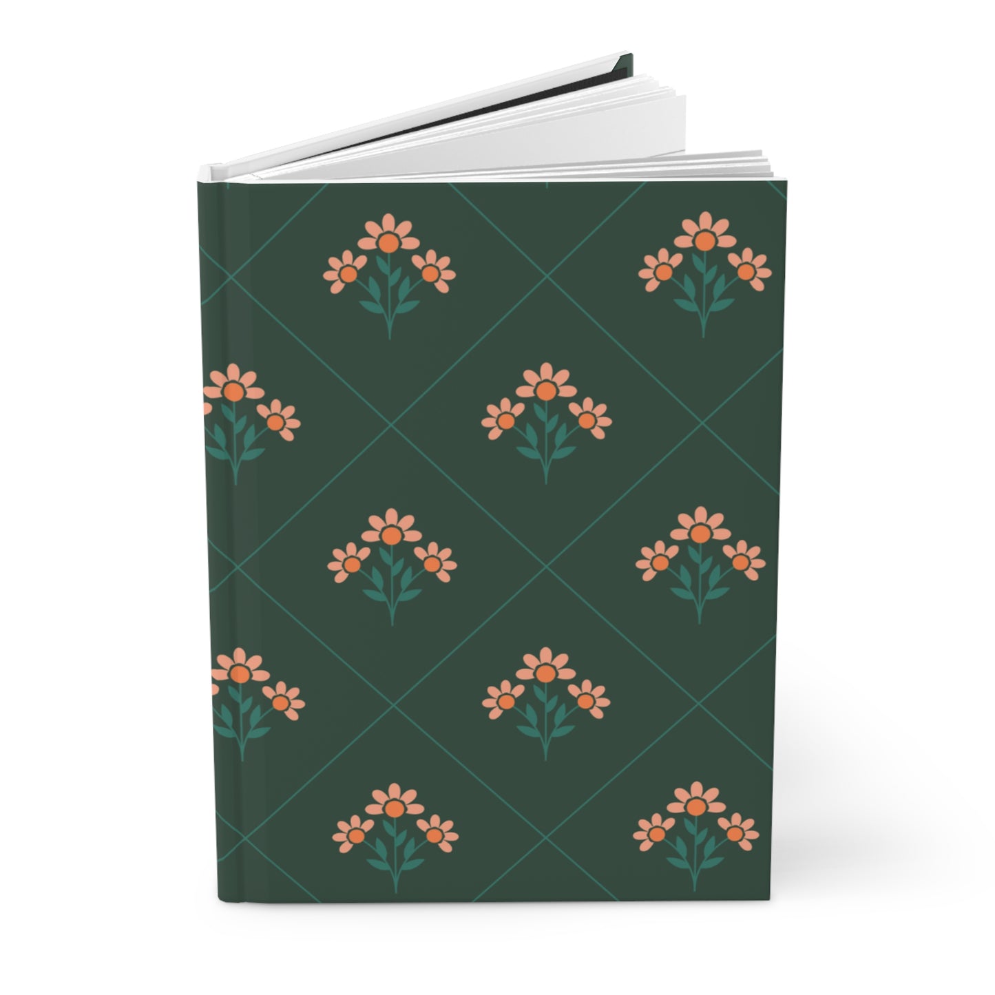 Floral Bouquet Hardcover Journal — Dark Green Vintage Pattern Notebook