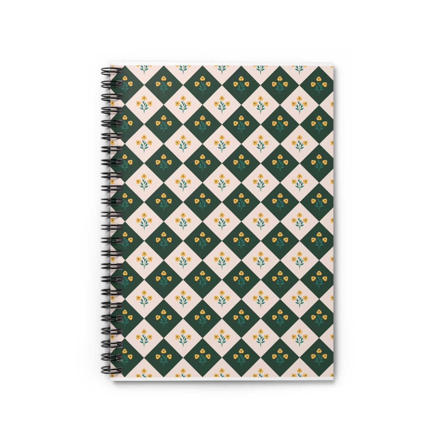 Green Diamond Floral Spiral Notebook — Ruled Journal for Notes & Planning