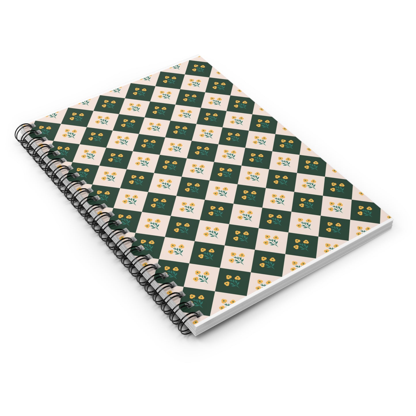 Green Diamond Floral Spiral Notebook — Ruled Journal for Notes & Planning