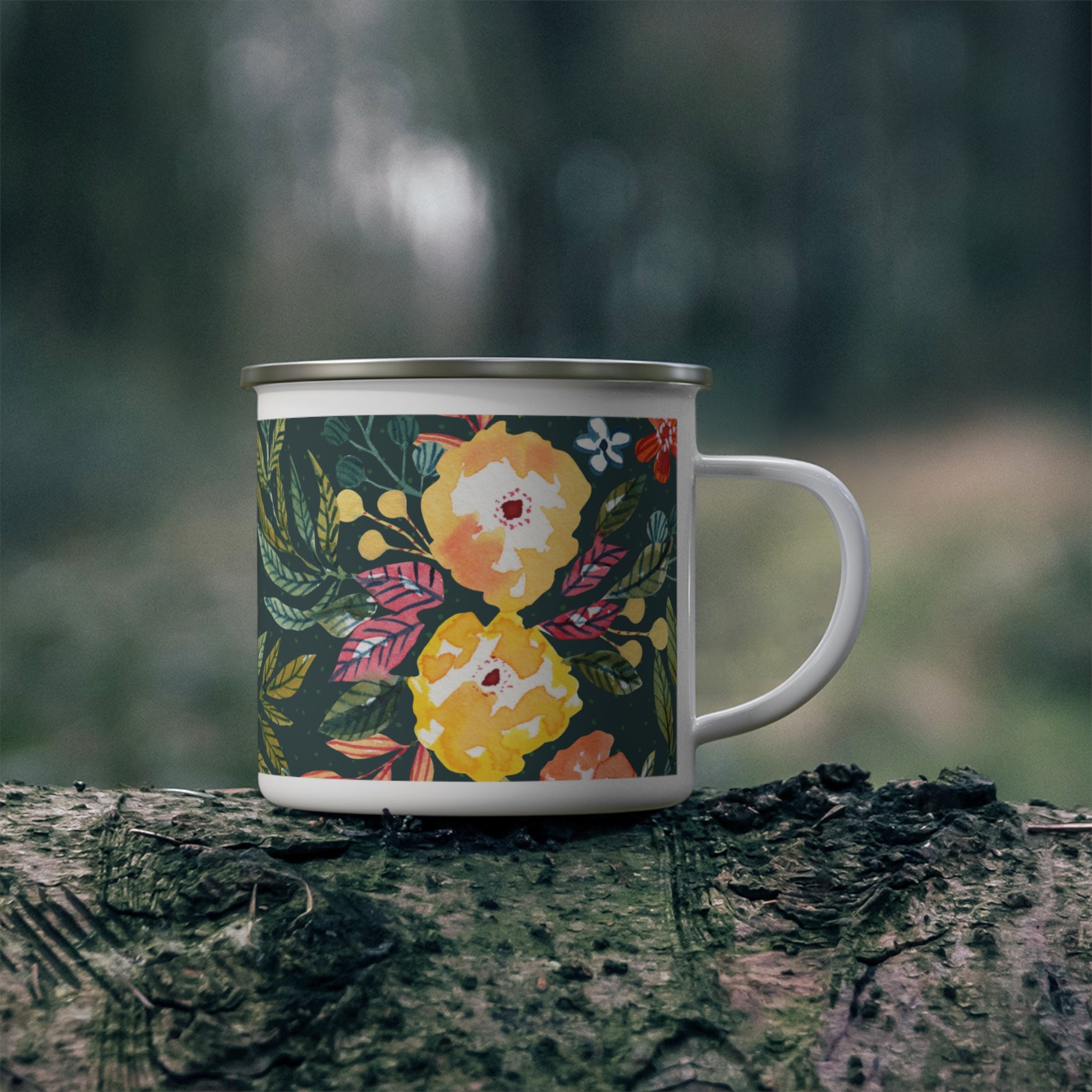 Floral Enamel Camping Mug — Vintage Wildflower Outdoor Coffee Cup