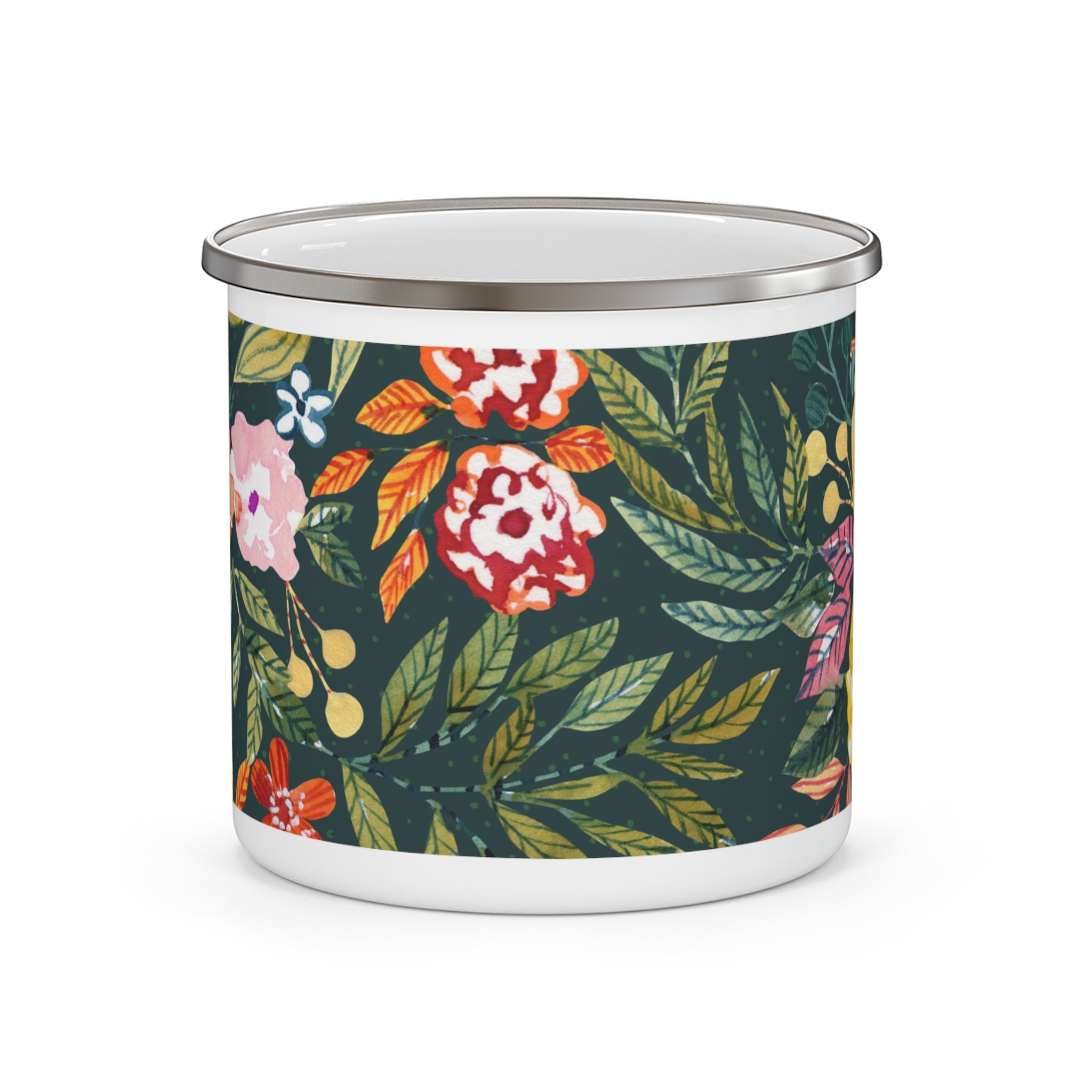 Floral Enamel Camping Mug — Vintage Wildflower Outdoor Coffee Cup