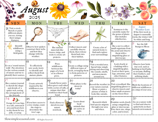 August 2025 Nature Calendar