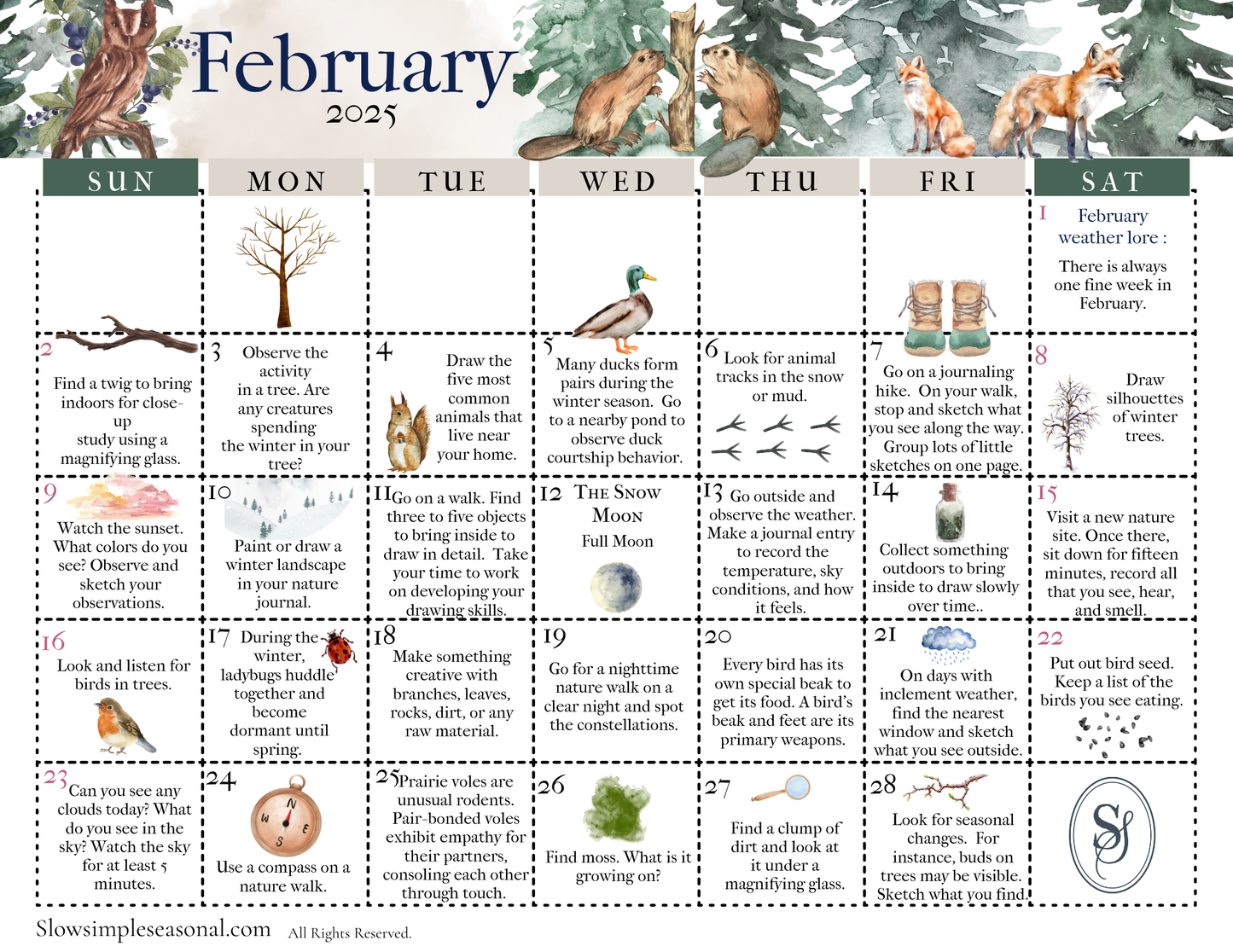 February 2025 Nature Calendar