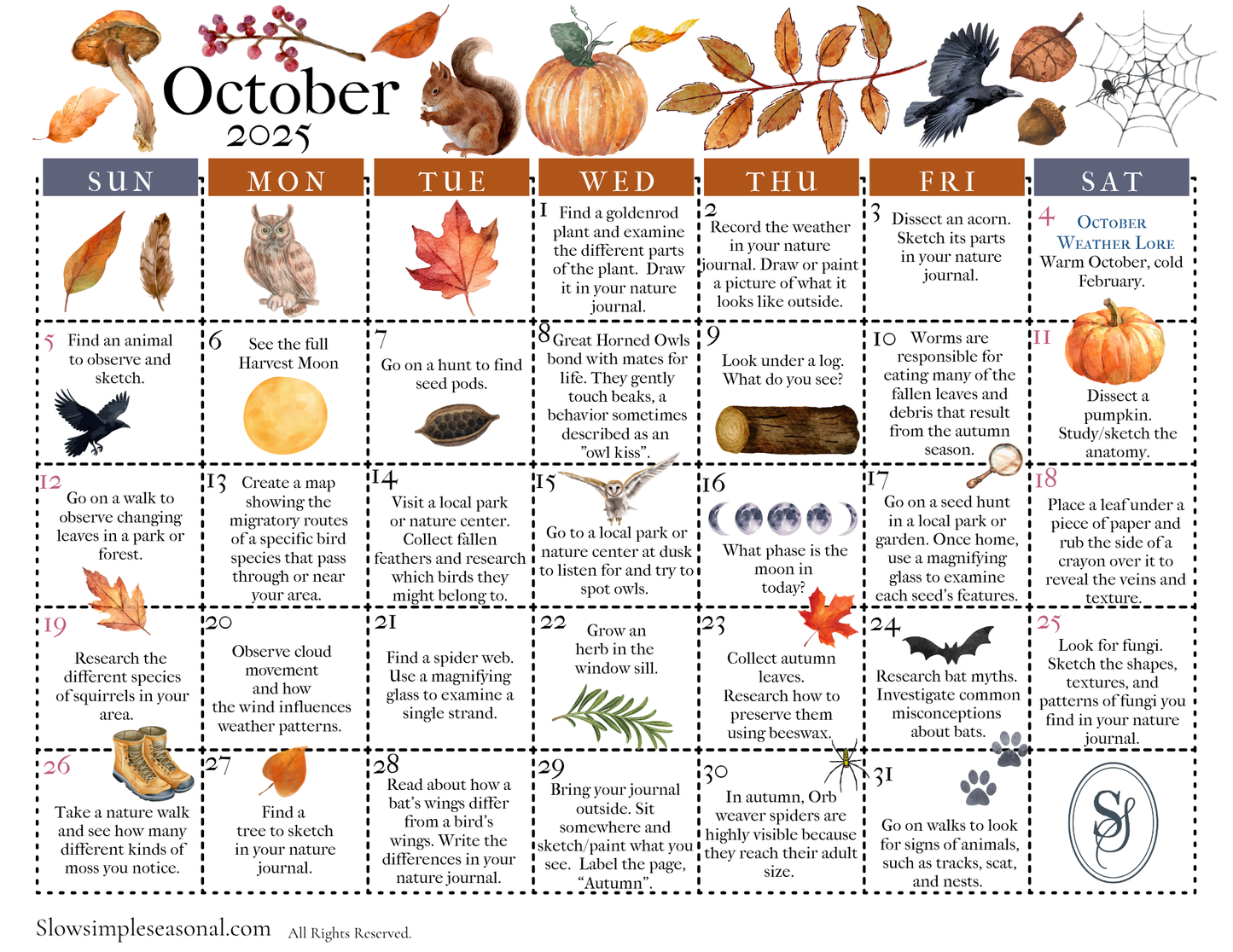 October 2025 Nature Calendar
