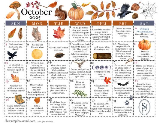 October 2025 Nature Calendar