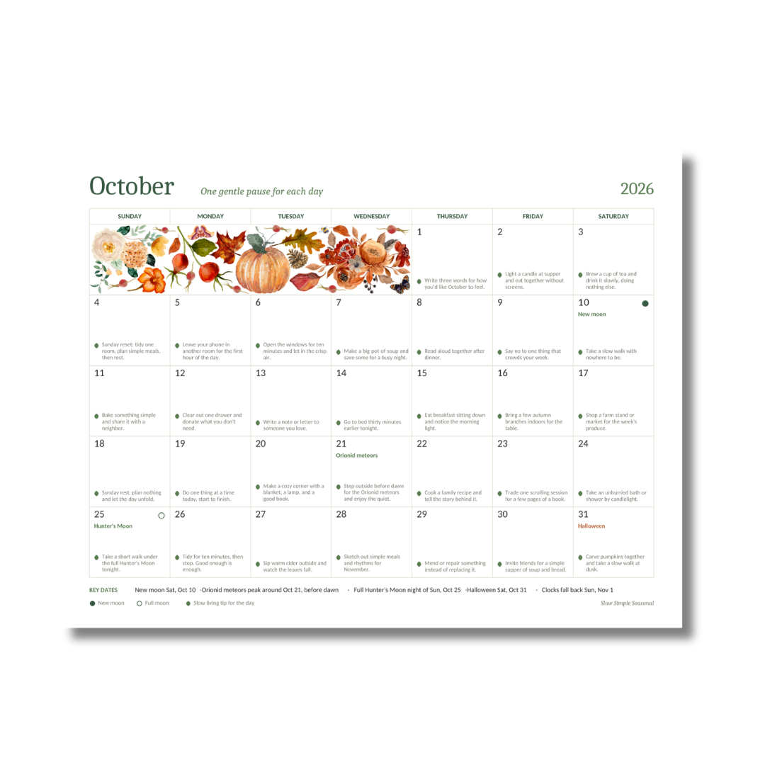 October 2026 Slow Living Calendar