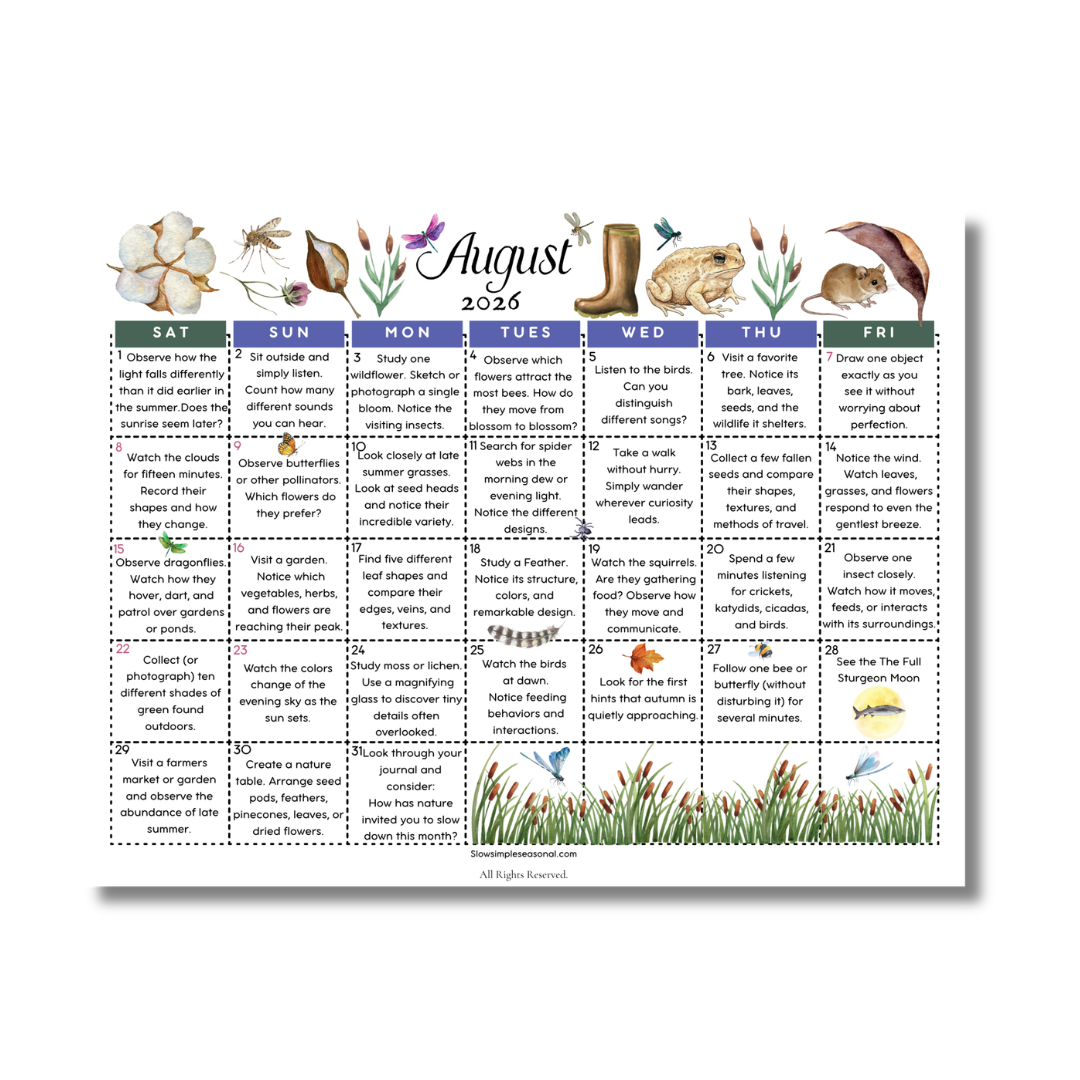 August 2026 Nature Calendar