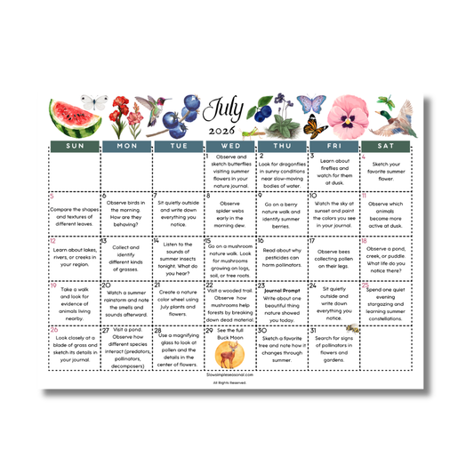July 2026 Nature Calendar