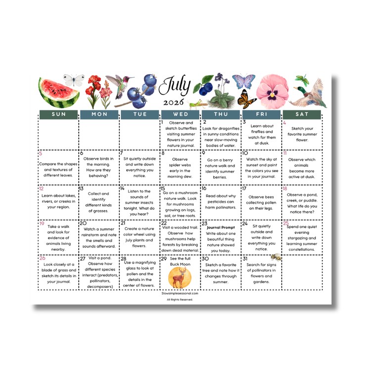 July 2026 Nature Calendar