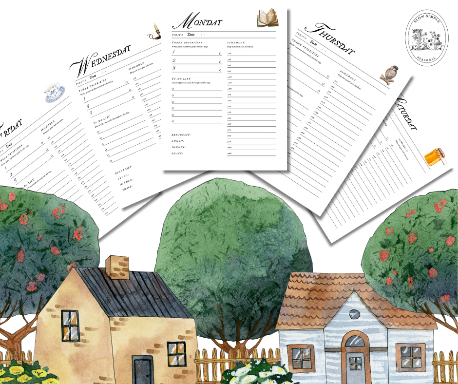 Cozy-Themed Homemaking Planning Sheets  Monday-Sunday